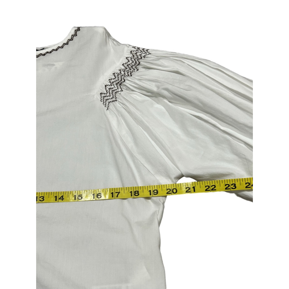 84. NWT Madewell Embroidered Poplin Balloon-Sleeve Top in white small - Picture 7 of 9